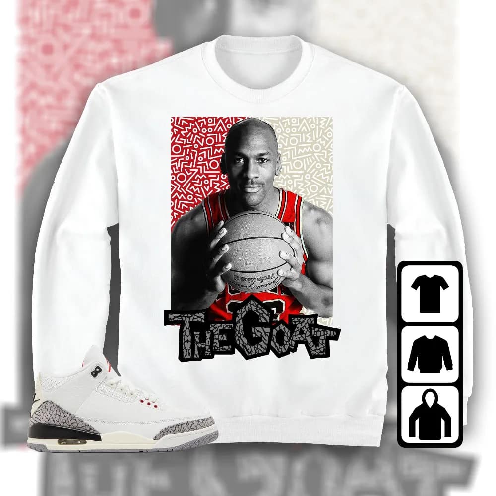 Inktee Store - Jordan 3 White Cement Reimagined Unisex T-Shirt - The Goat Doodle - Sneaker Match Tees Image