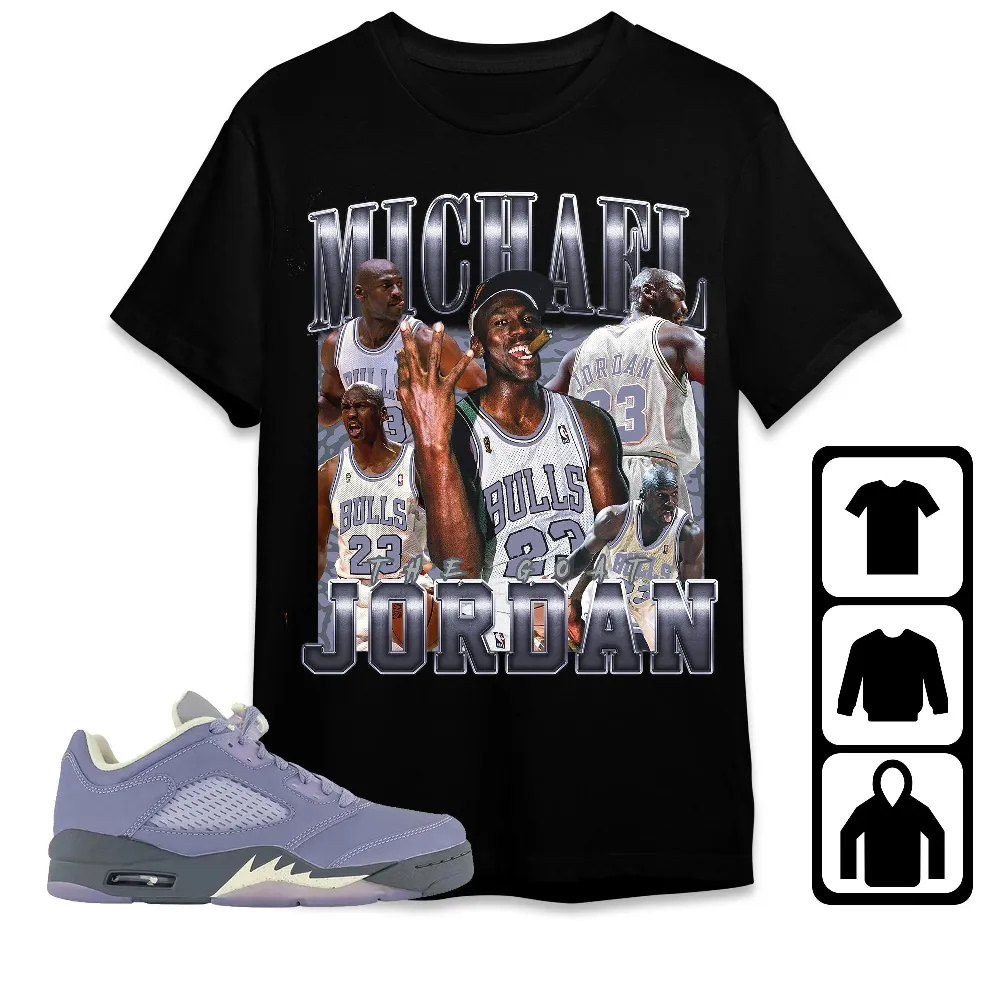 Inktee Store - Jordan 5 Low Indigo Haze Unisex T-Shirt - The Goat Mj - Sneaker Match Tees Image