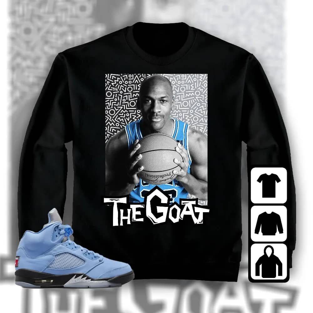 Inktee Store - Jordan 5 University Blue Unisex T-Shirt - The Goat Doodle - Sneaker Match Tees Image