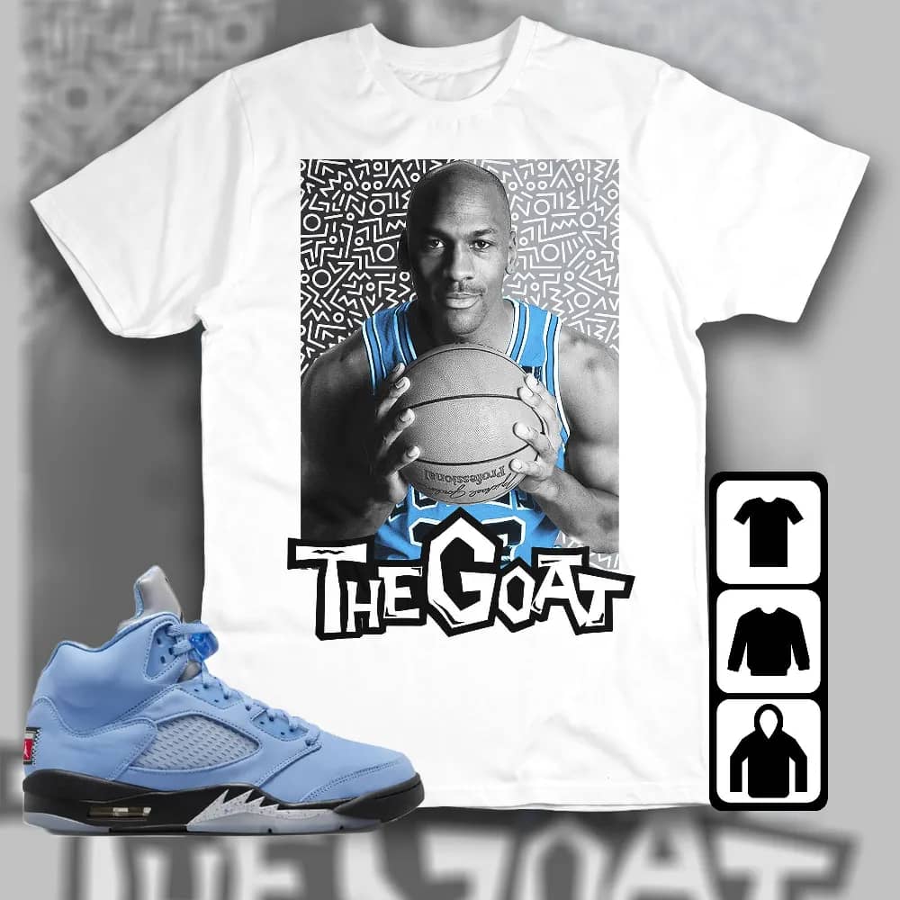 Inktee Store - Jordan 5 University Blue Unisex T-Shirt - The Goat Doodle - Sneaker Match Tees Image