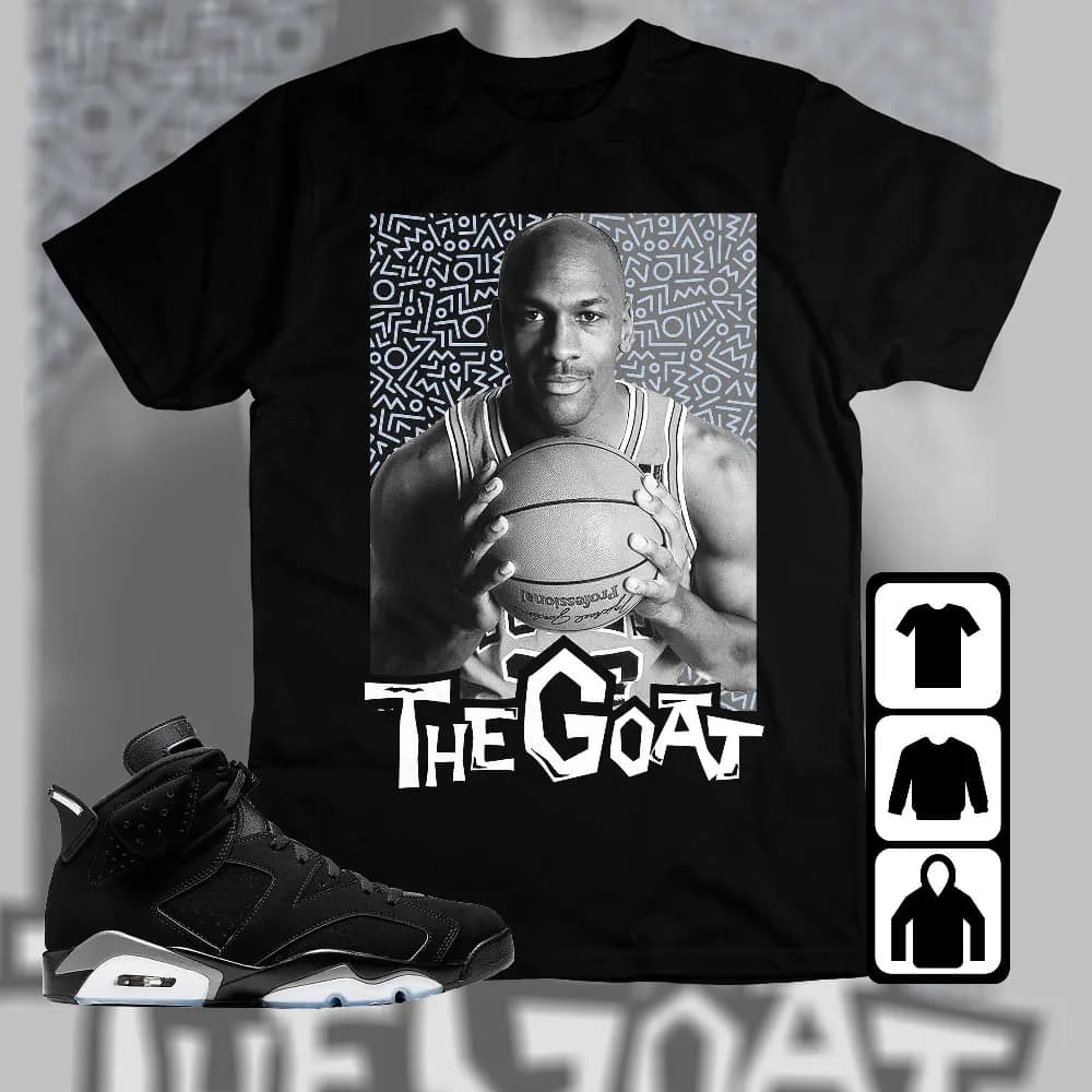 Inktee Store - Jordan 6 Black Chrome Metallic Silver Unisex T-Shirt - The Goat Doodle - Sneaker Match Tees Image
