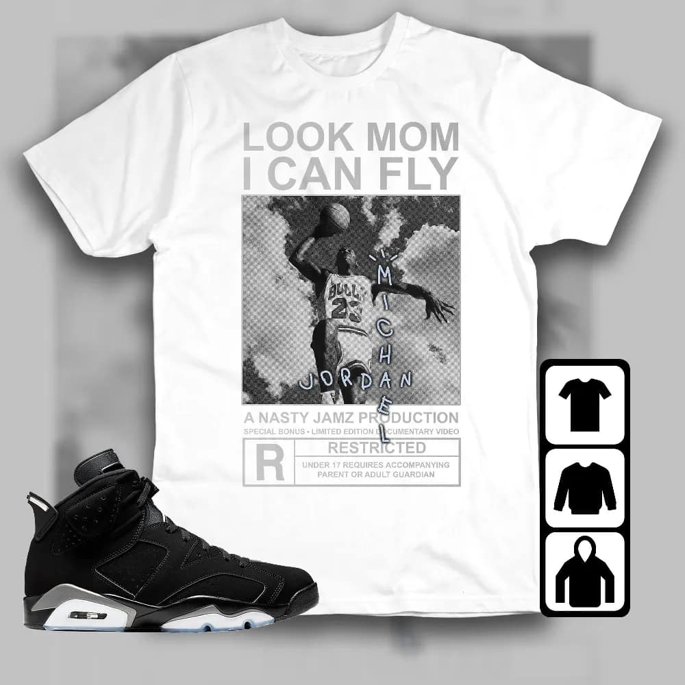 Inktee Store - Jordan 6 Black Chrome Metallic Silver Unisex T-Shirt - Mj Can Fly - Sneaker Match Tees Image