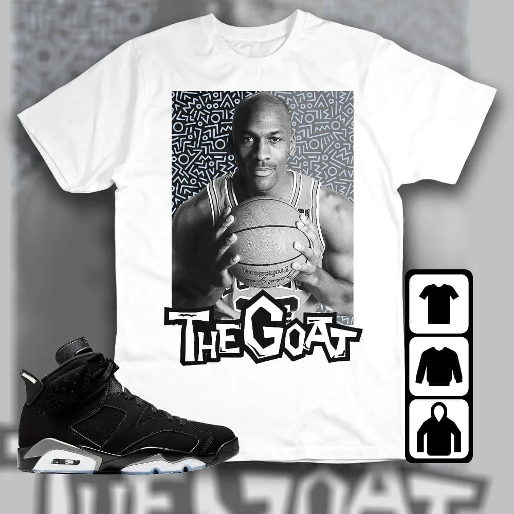 Inktee Store - Jordan 6 Black Chrome Metallic Silver Unisex T-Shirt - The Goat Doodle - Sneaker Match Tees Image