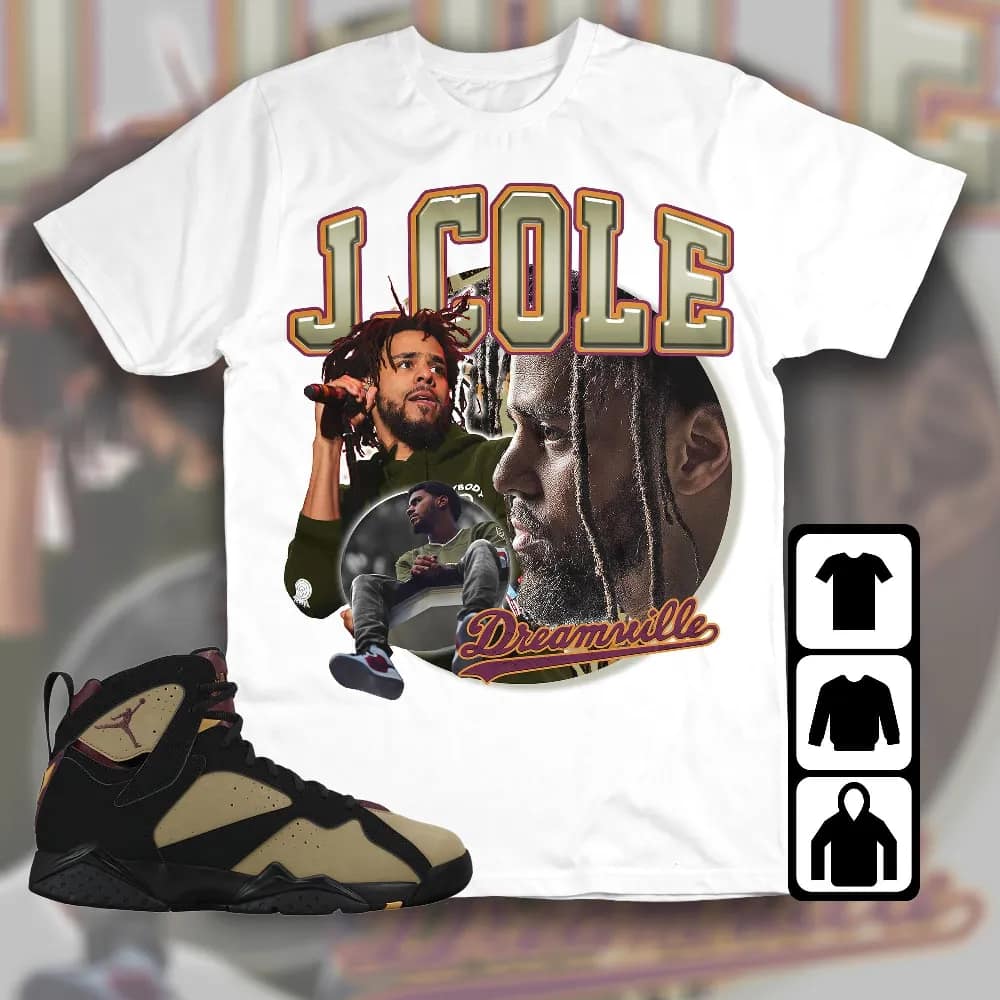 Inktee Store - Jordan 7 Black Olive Cherrywood Unisex T-Shirt - Cole Rapper - Sneaker Match Tees Image