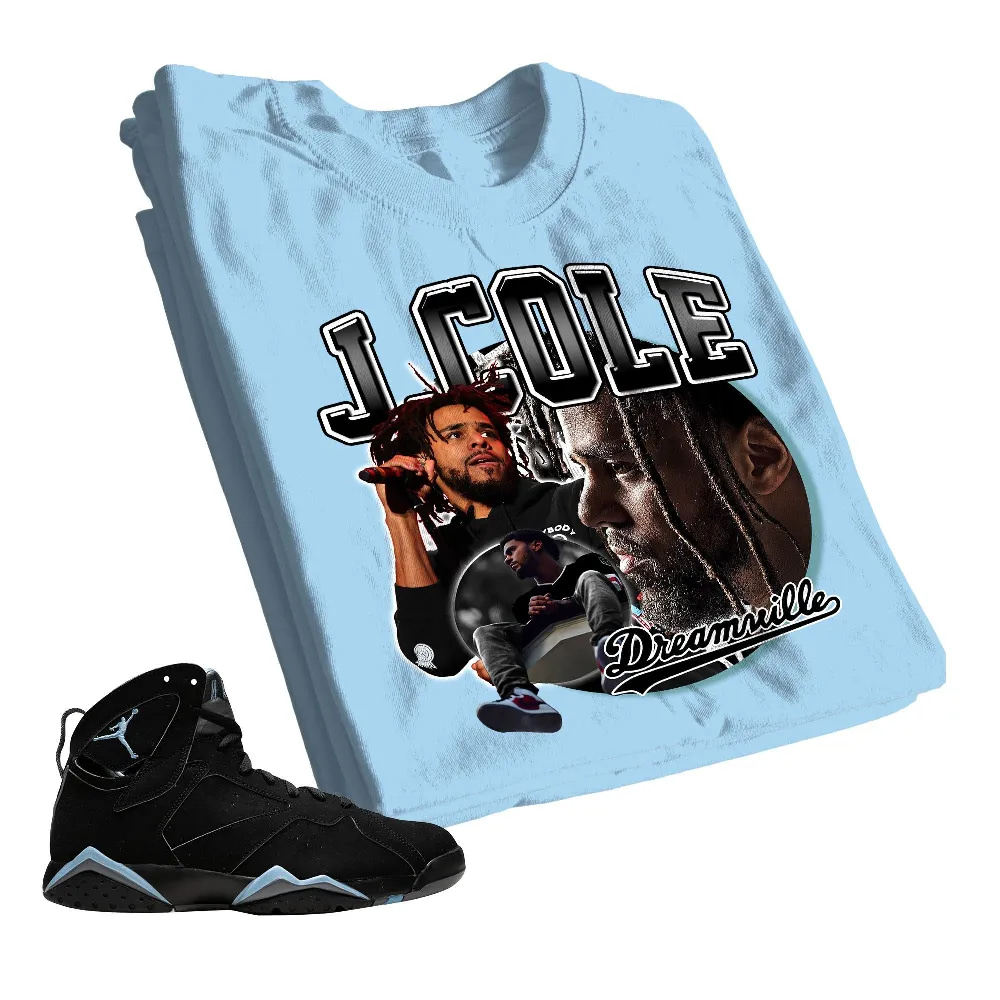 Inktee Store - Jordan 7 Chambray Unisex Color T-Shirt - Cole Rapper - Sneaker Match Tees - Light Blue Image