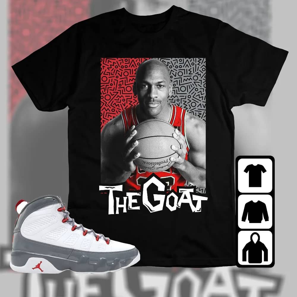 Inktee Store - Jordan 9 Retro Fire Red Unisex T-Shirt - The Goat Doodle - Sneaker Match Tees Image