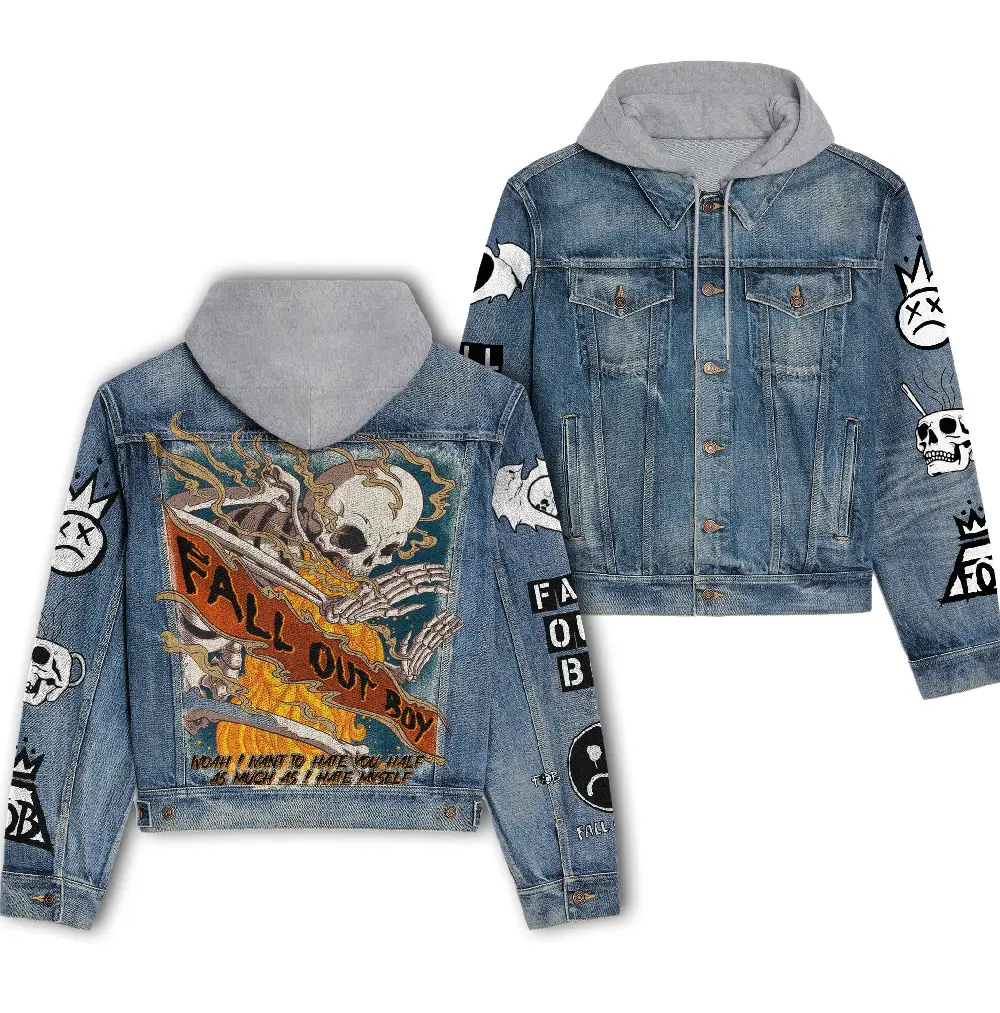 Inktee Store - Fall Out Boy Hooded Denim Jacket Image