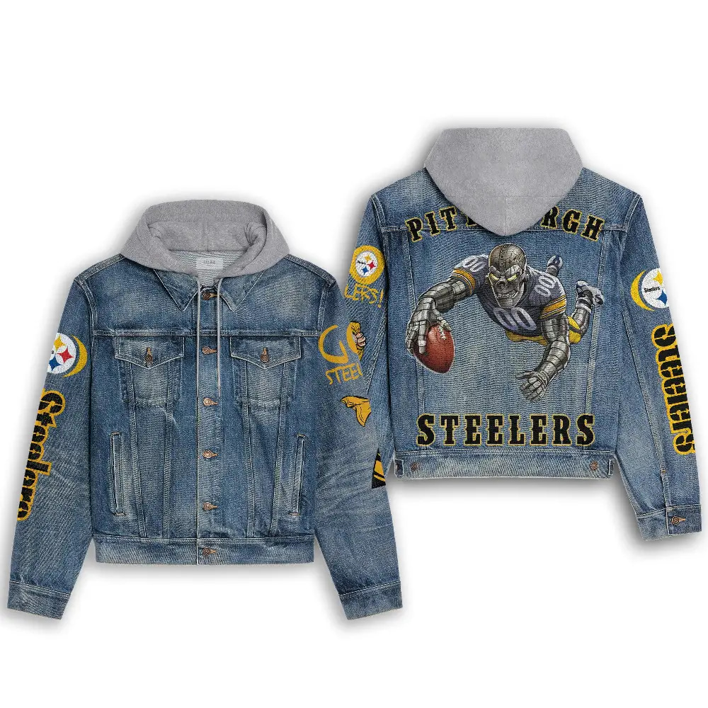 Inktee Store - Pittsburgh Steelers Hooded Denim Jacket Image