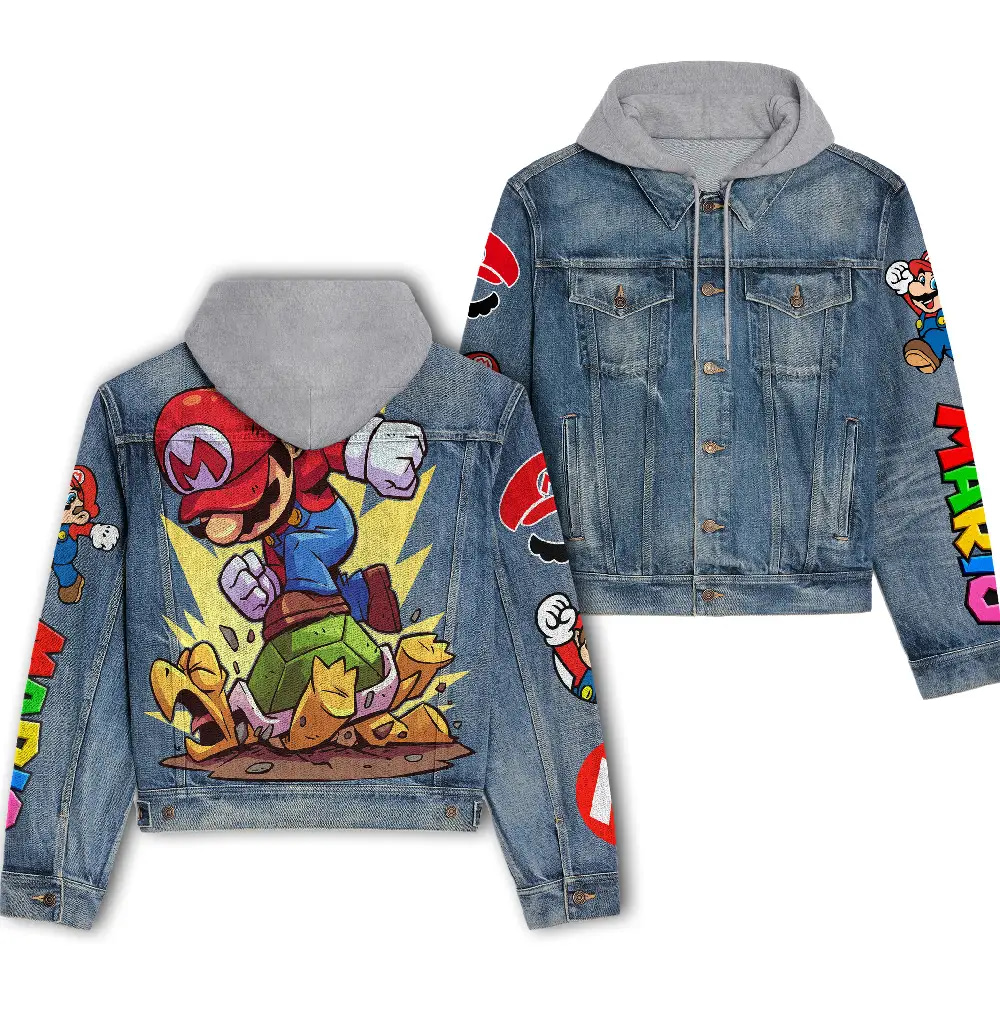 Inktee Store - Super Mario Hooded Denim Jacket Image