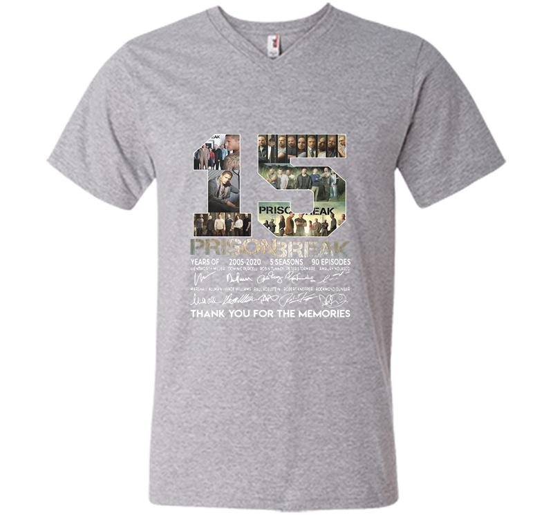 Inktee Store - 15Th Years Of Prison Break 2005-2020 Signature Thank You For The Memories V-Neck T-Shirt Image