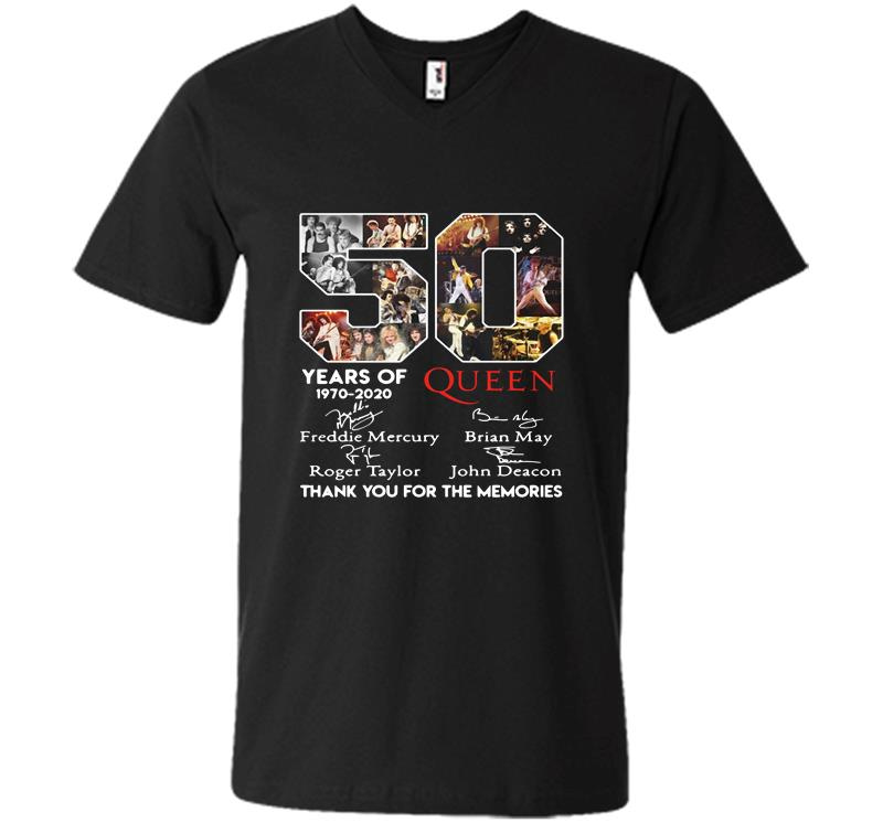 50Th Years Of Queen Band 1970-2020 Signature Thank You For The Memories V-Neck T-Shirt