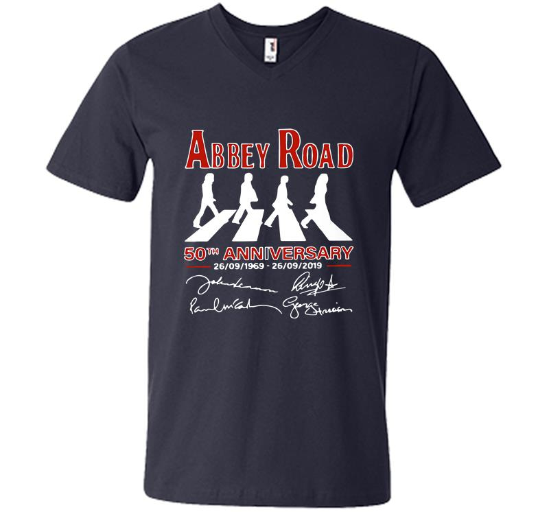Inktee Store - Abbey Road 50Th Anniversary 1969-2019 Signature V-Neck T-Shirt Image