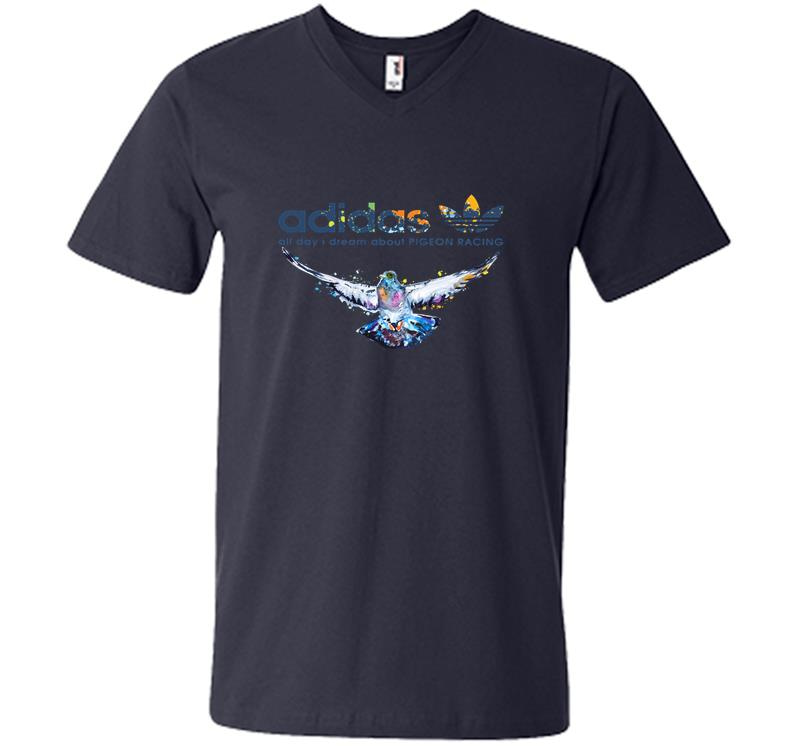 Inktee Store - Adidas Logo All Day I Dream About Pigeon Racing V-Neck T-Shirt Image