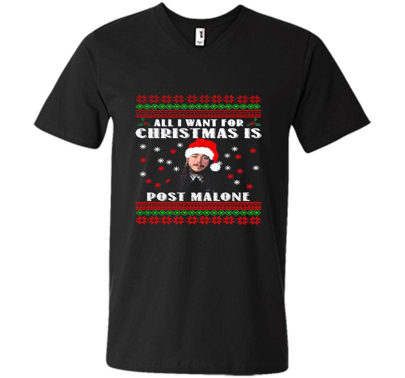 All I Want For Christmas Is Post Malone Santa V-Neck T-Shirt