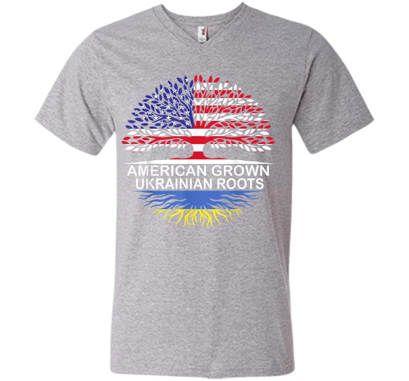 Inktee Store - American Grown Ukrainian Roots Ukraine Flag V-Neck T-Shirt Image