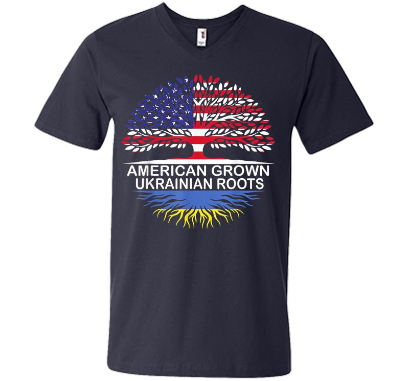 Inktee Store - American Grown Ukrainian Roots Ukraine Flag V-Neck T-Shirt Image
