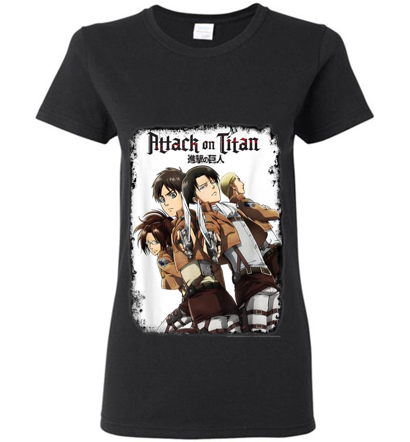 Attack On Titan Group Swords With Logo Women T-Shirt