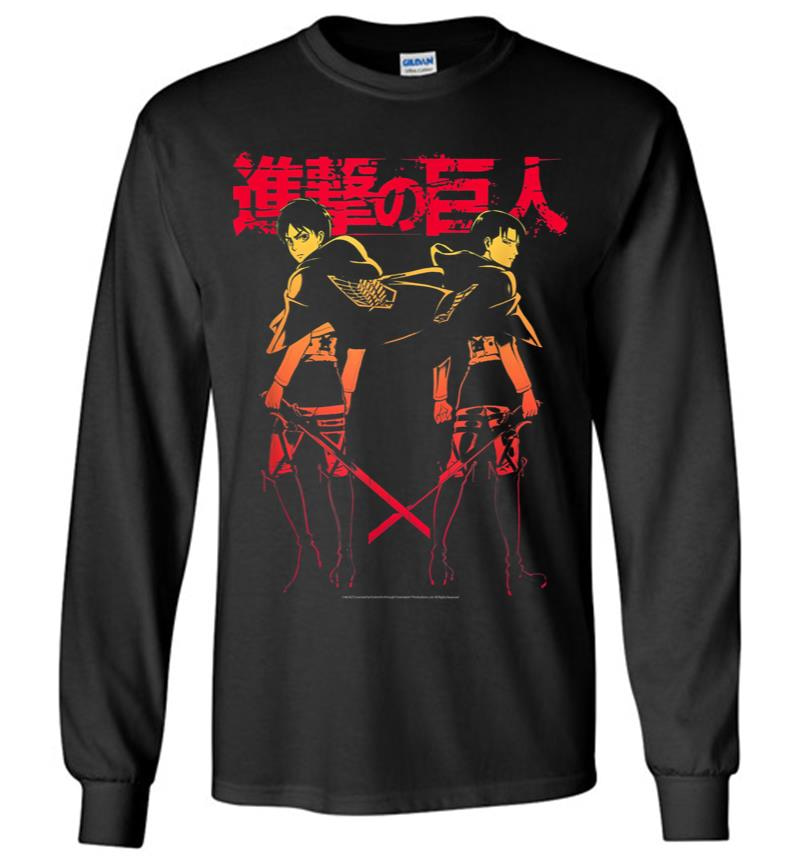 Attack On Titan Levi Eren Gradient With Japanese Logo Long Sleeve T-Shirt