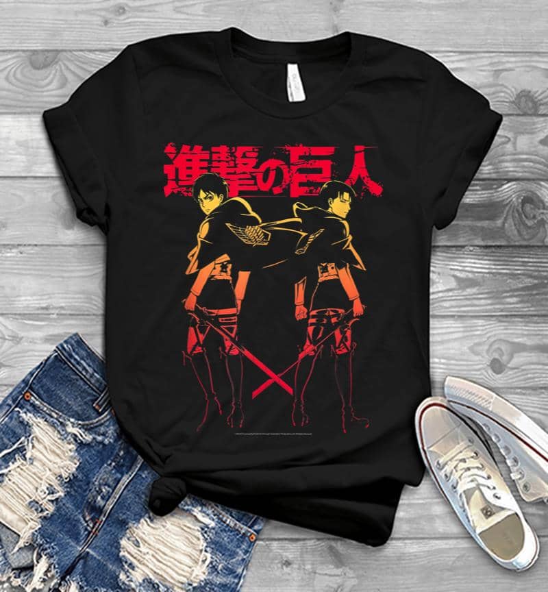 Attack On Titan Levi Eren Gradient With Japanese Logo Men T-Shirt