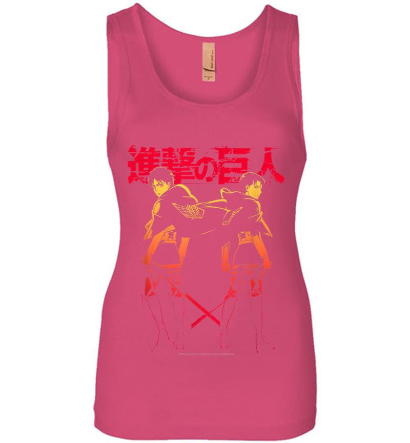 Inktee Store - Attack On Titan Levi Eren Gradient With Japanese Logo Women Jersey Tank Top Image
