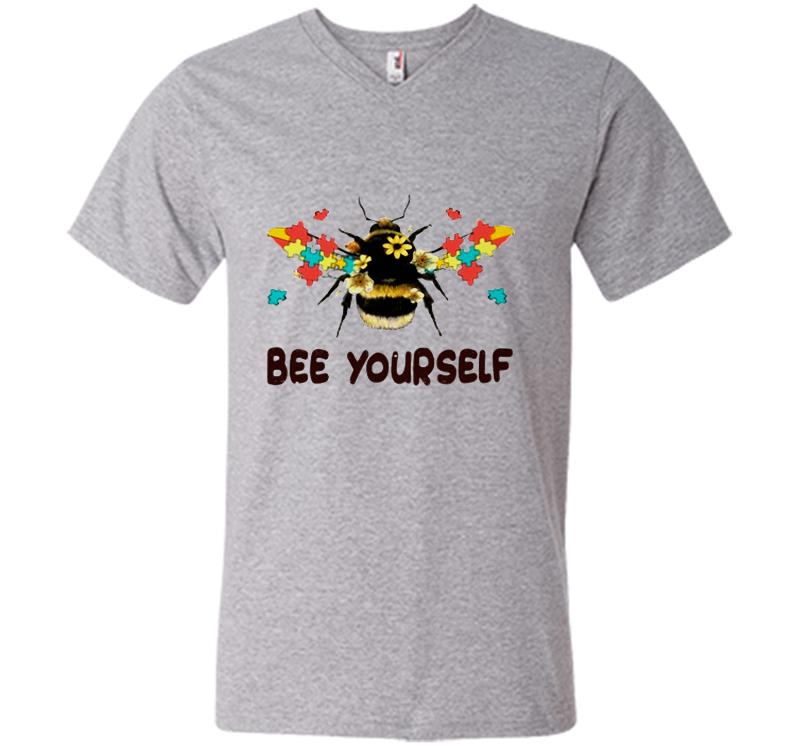 Inktee Store - Autism Flower Bee Yourself V-Neck T-Shirt Image