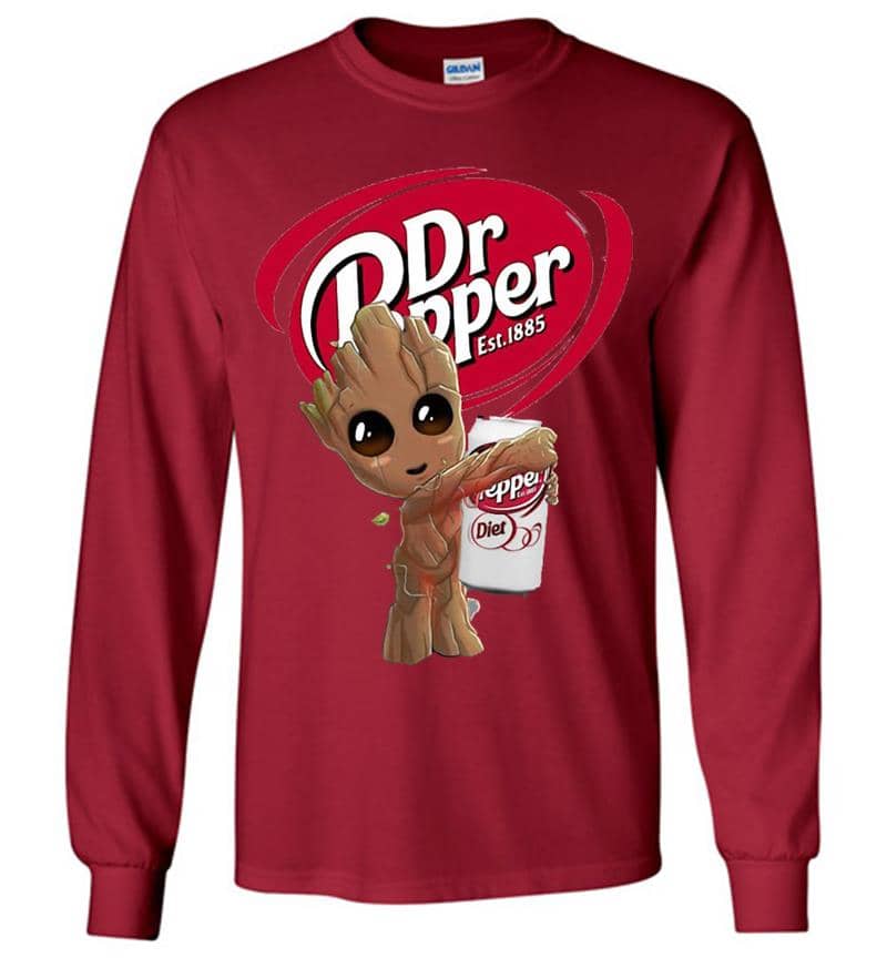Inktee Store - Baby Groot Vs Dr Pepper Long Sleeve T-Shirt Image