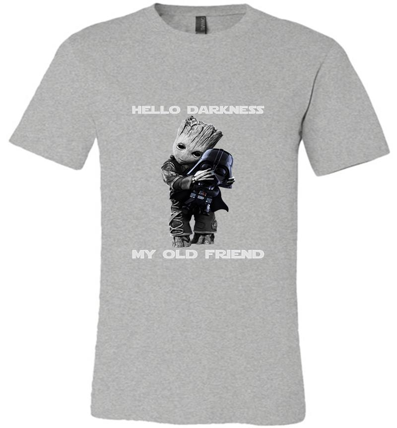 Inktee Store - Baby Groot Hugs Darth Vader Hello Darkness My Old Friend Premium T-Shirt Image