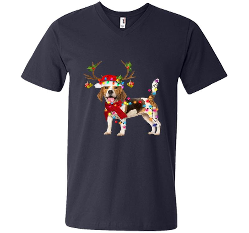 Inktee Store - Beagle Reindeer Christmas V-Neck T-Shirt Image
