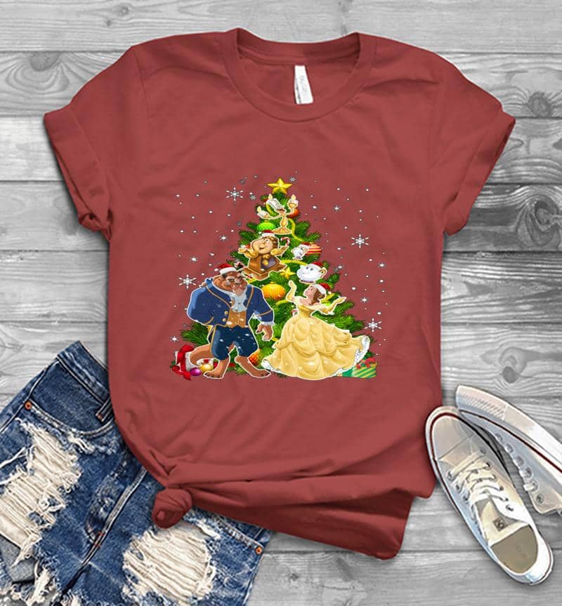 Inktee Store - Beauty And The Beast Christmas Tree Mens T-Shirt Image