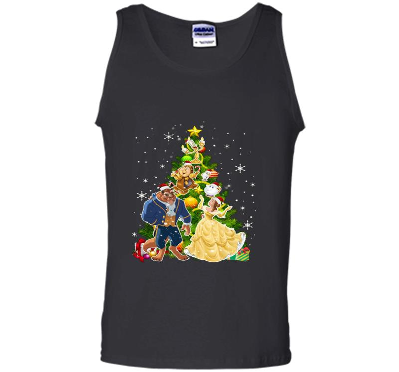 Inktee Store - Beauty And The Beast Christmas Tree Mens Tank Top Image
