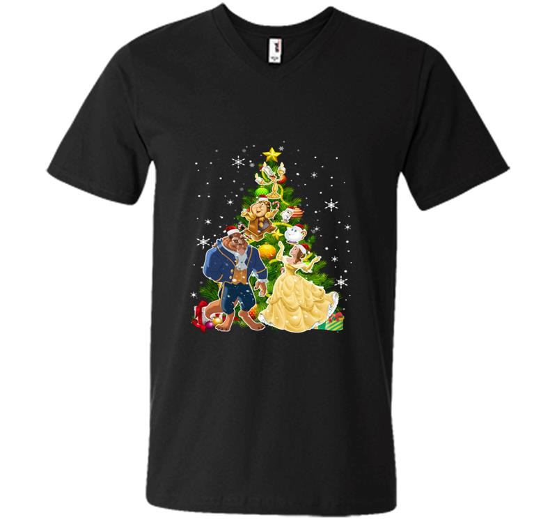 Beauty And The Beast Christmas Tree V-Neck T-Shirt
