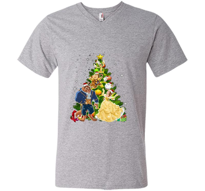Inktee Store - Beauty And The Beast Christmas Tree V-Neck T-Shirt Image