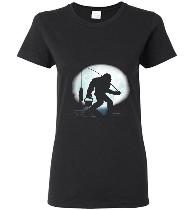 Bigfoot Fishing The Moon Womens T-Shirt
