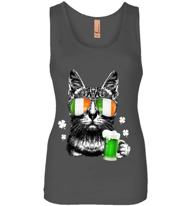 Inktee Store - Black Cat St Patricks Day Kitty Kitten Lover Drinking Womens Jersey Tank Top Image