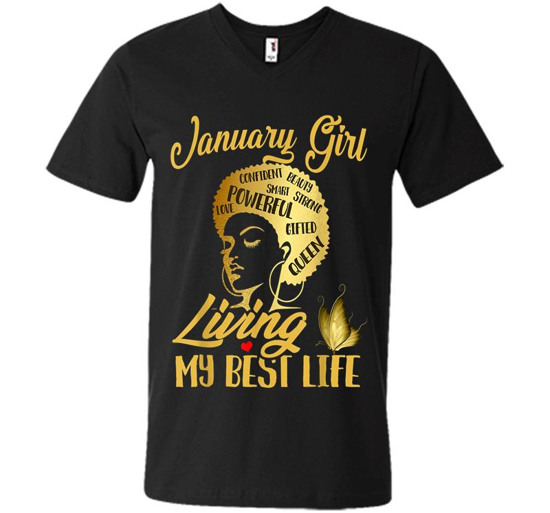 Black Queen Was Born In January Living My Best Life V-Neck T-Shirt