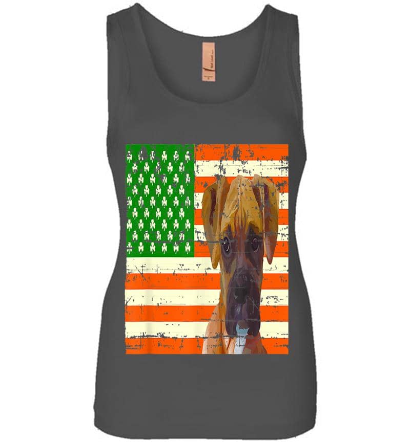 Inktee Store - Boxer Irish American Flag Clover St Patricks Day Dog Womens Jersey Tank Top Image
