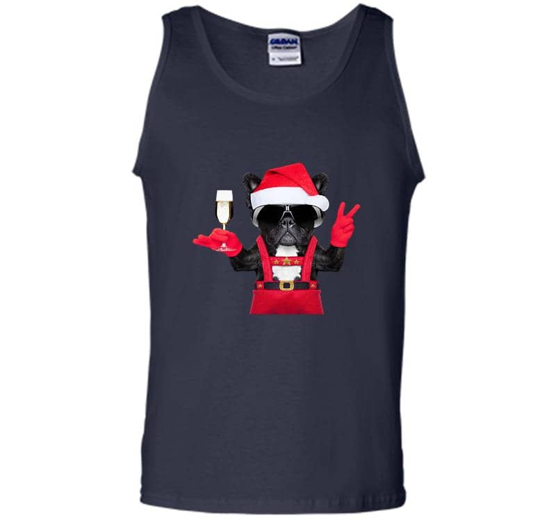 Inktee Store - Bulldog Deapool Santa Wine Christmas Mens Tank Top Image