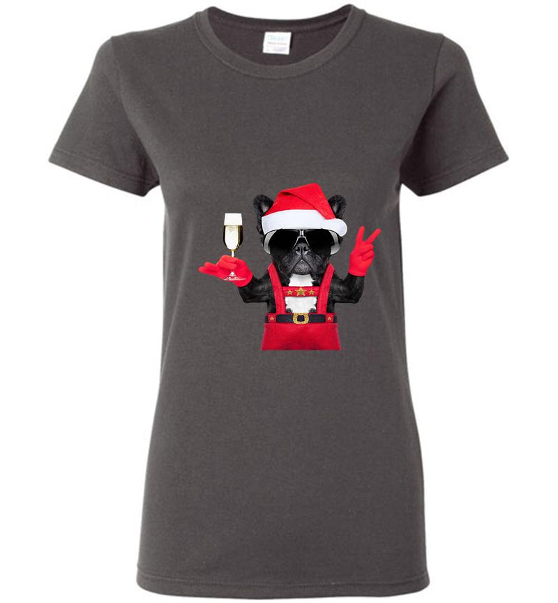 Inktee Store - Bulldog Deapool Santa Wine Christmas Womens T-Shirt Image