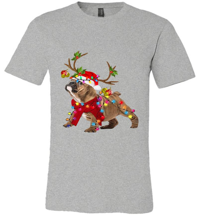 Inktee Store - Bulldog Reindeer Santa Christmas Premium T-Shirt Image