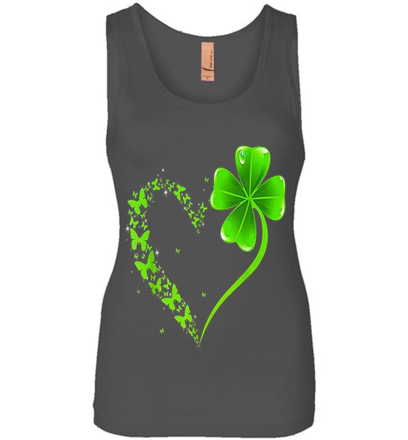 Inktee Store - Butterfly Heart Leaf Irish St. Patrick Day Clover Heart Womens Jersey Tank Top Image