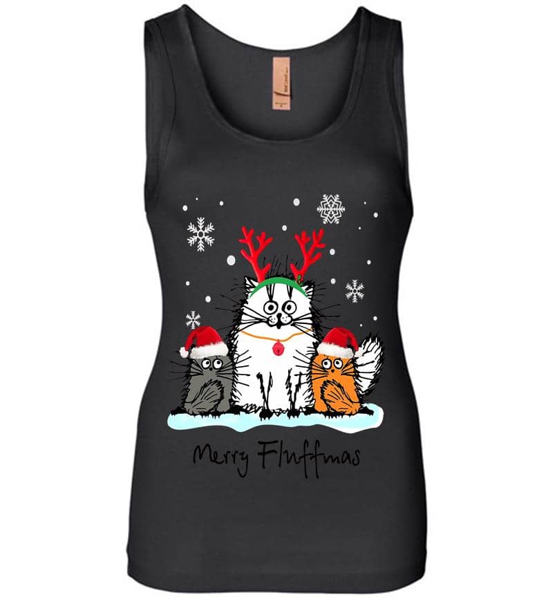 Cat Santa Merry Fluffmas Christmas Womens Jersey Tank Top