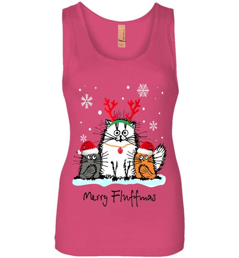 Inktee Store - Cat Santa Merry Fluffmas Christmas Womens Jersey Tank Top Image