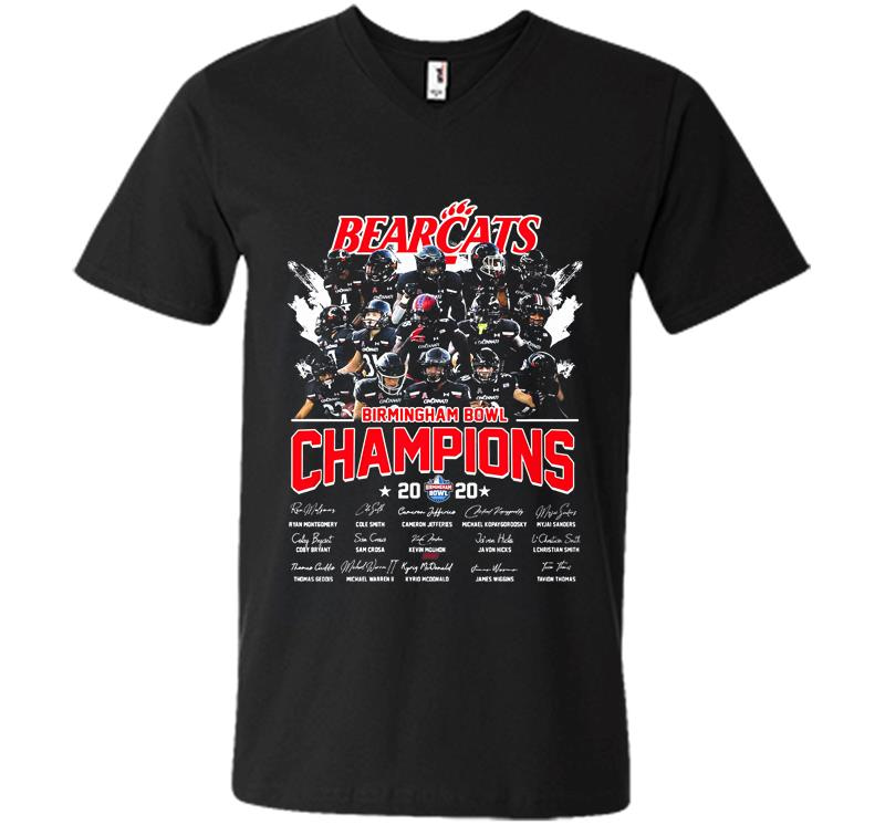 Cincinnati Bearcats Football Champions 2020 Birmingham Bowl Signature V-Neck T-Shirt