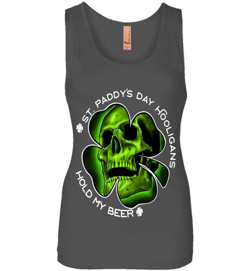 Inktee Store - Clover Skull Hooligans Irish St. Patricks Day Hold My Beer Premium Womens Jersey Tank Top Image