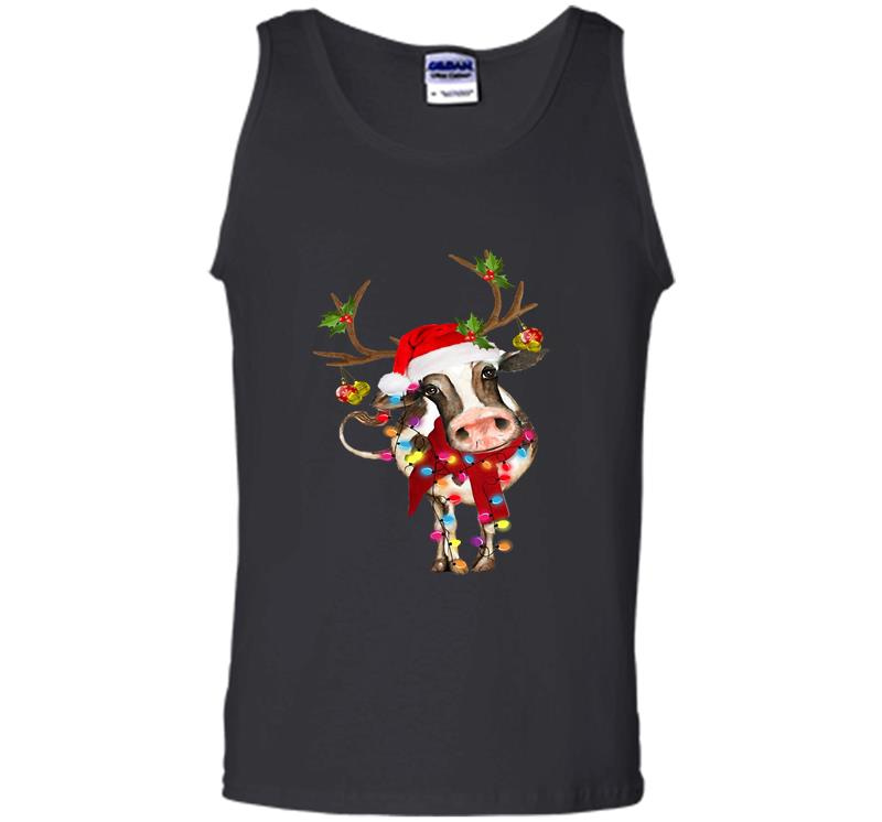 Inktee Store - Cow Reindeer Santa Christmas Ligh Mens Tank Top Image