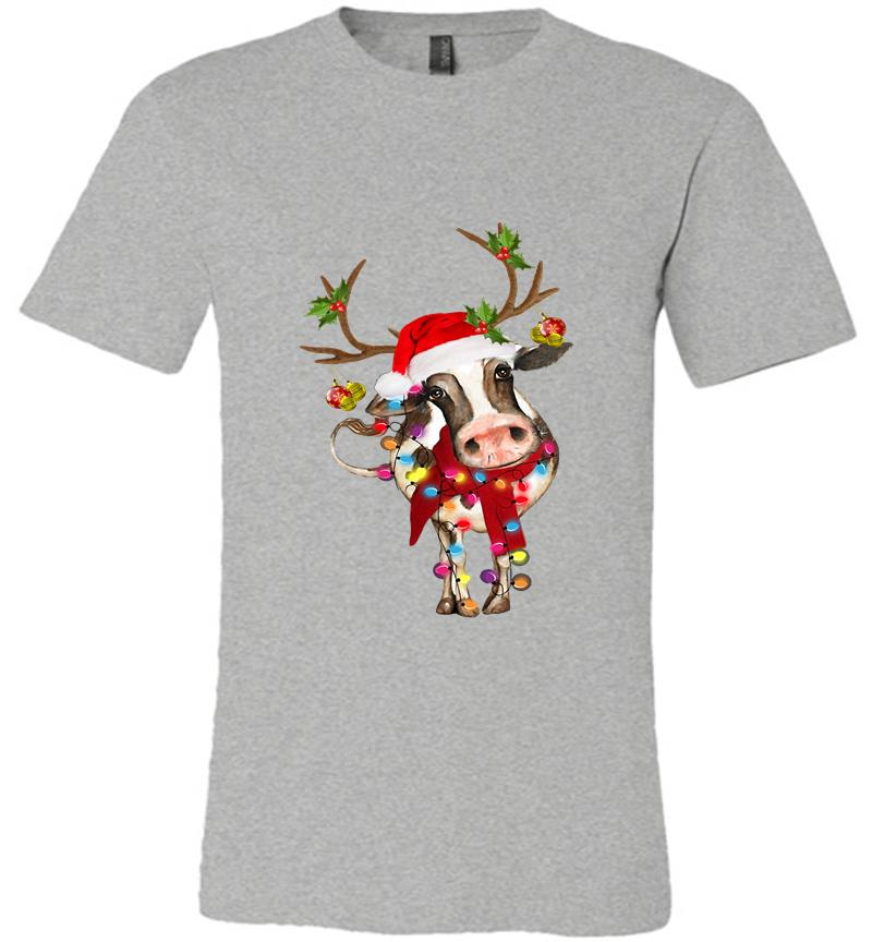 Inktee Store - Cow Reindeer Santa Christmas Ligh Premium T-Shirt Image