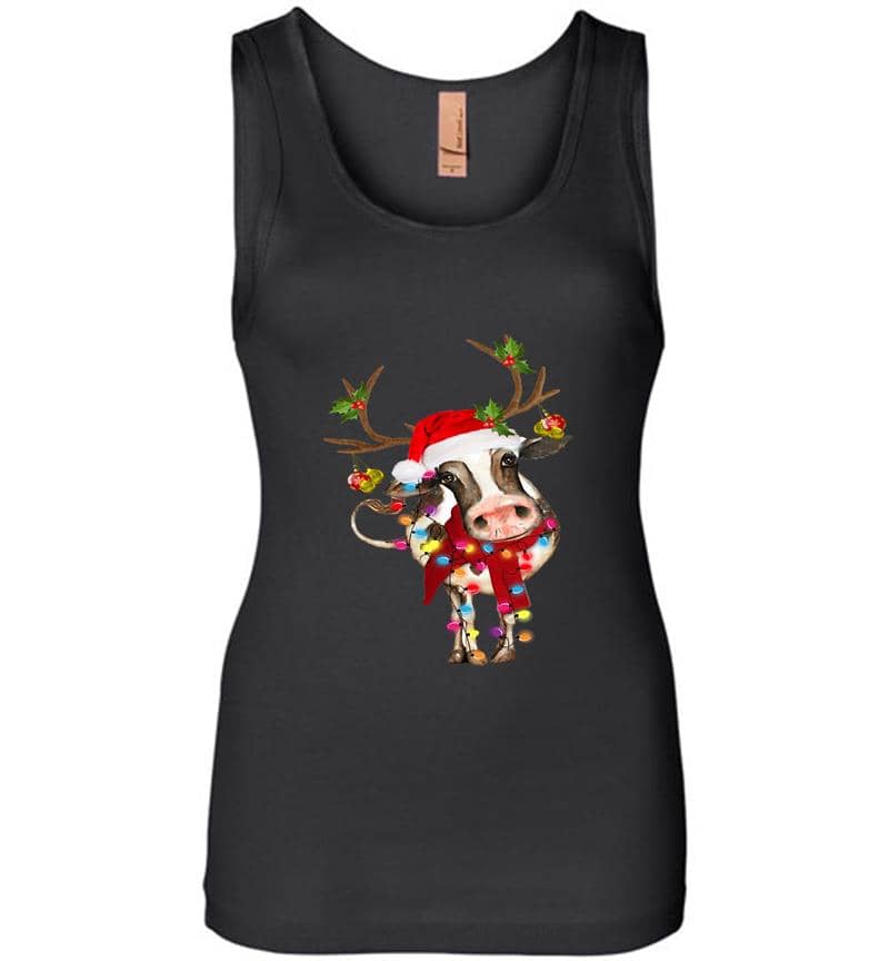 Cow Reindeer Santa Christmas Ligh Womens Jersey Tank Top
