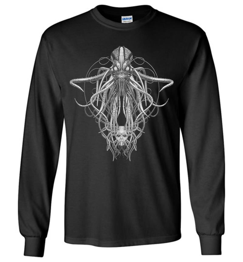 Cthulhu Monster In Black And White Retro Vintage Steampunk Long Sleeve T-Shirt