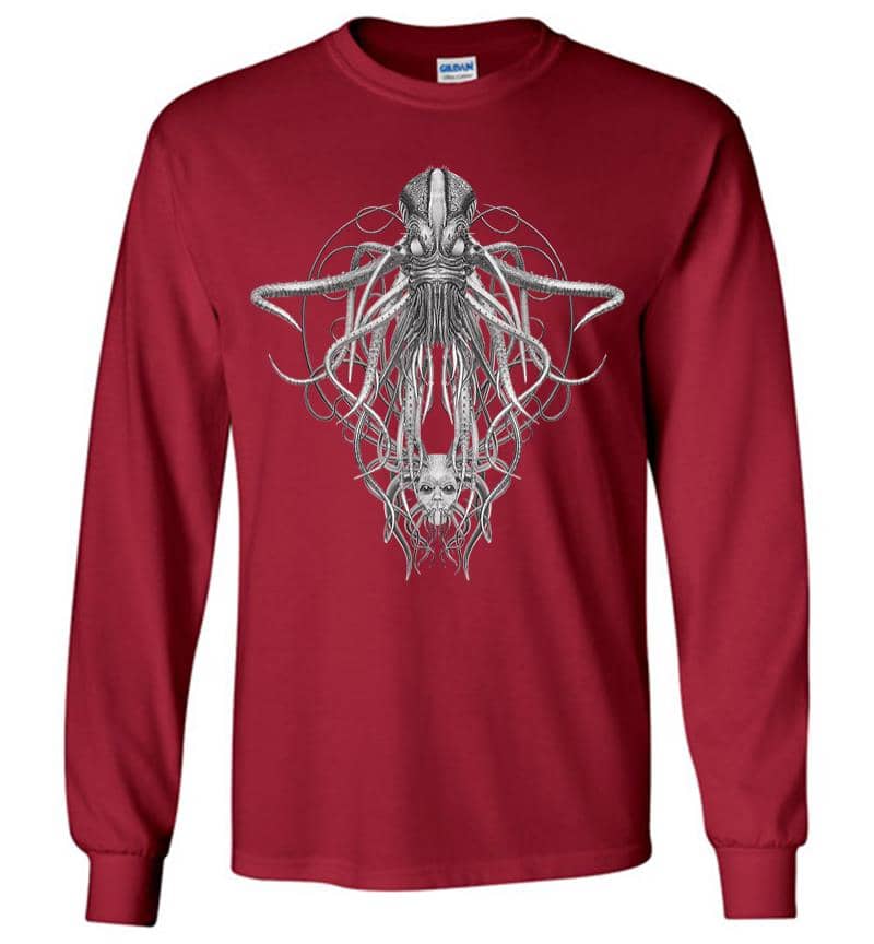 Inktee Store - Cthulhu Monster In Black And White Retro Vintage Steampunk Long Sleeve T-Shirt Image