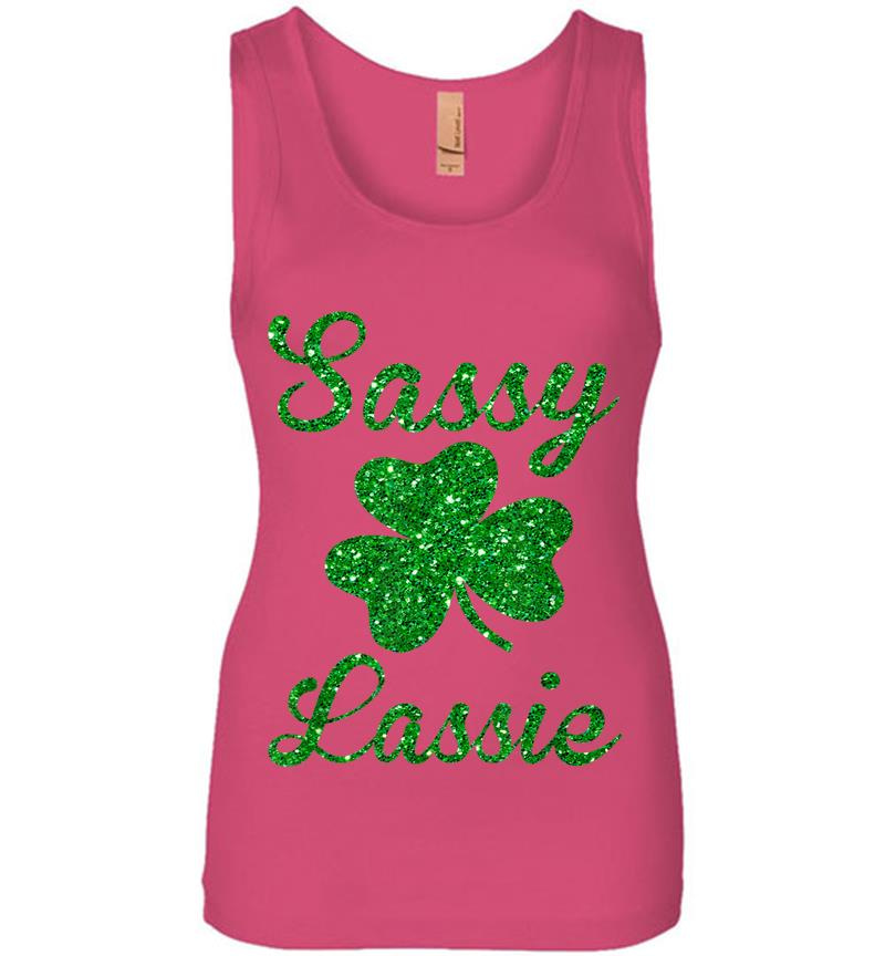 Inktee Store - Cute Sassy Lassie Irish Shamrock Funny St Patricks Day Womens Jersey Tank Top Image